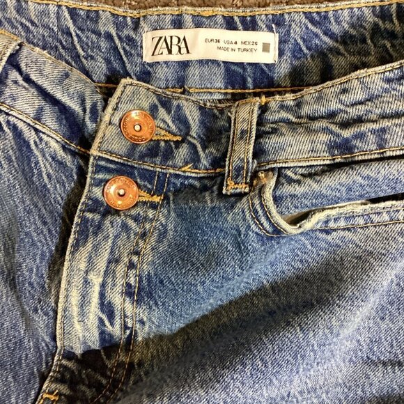 ZARA Denim Blue Jeans High Waist Straight Leg Sz 4 30x32 #220M - Picture 10 of 11